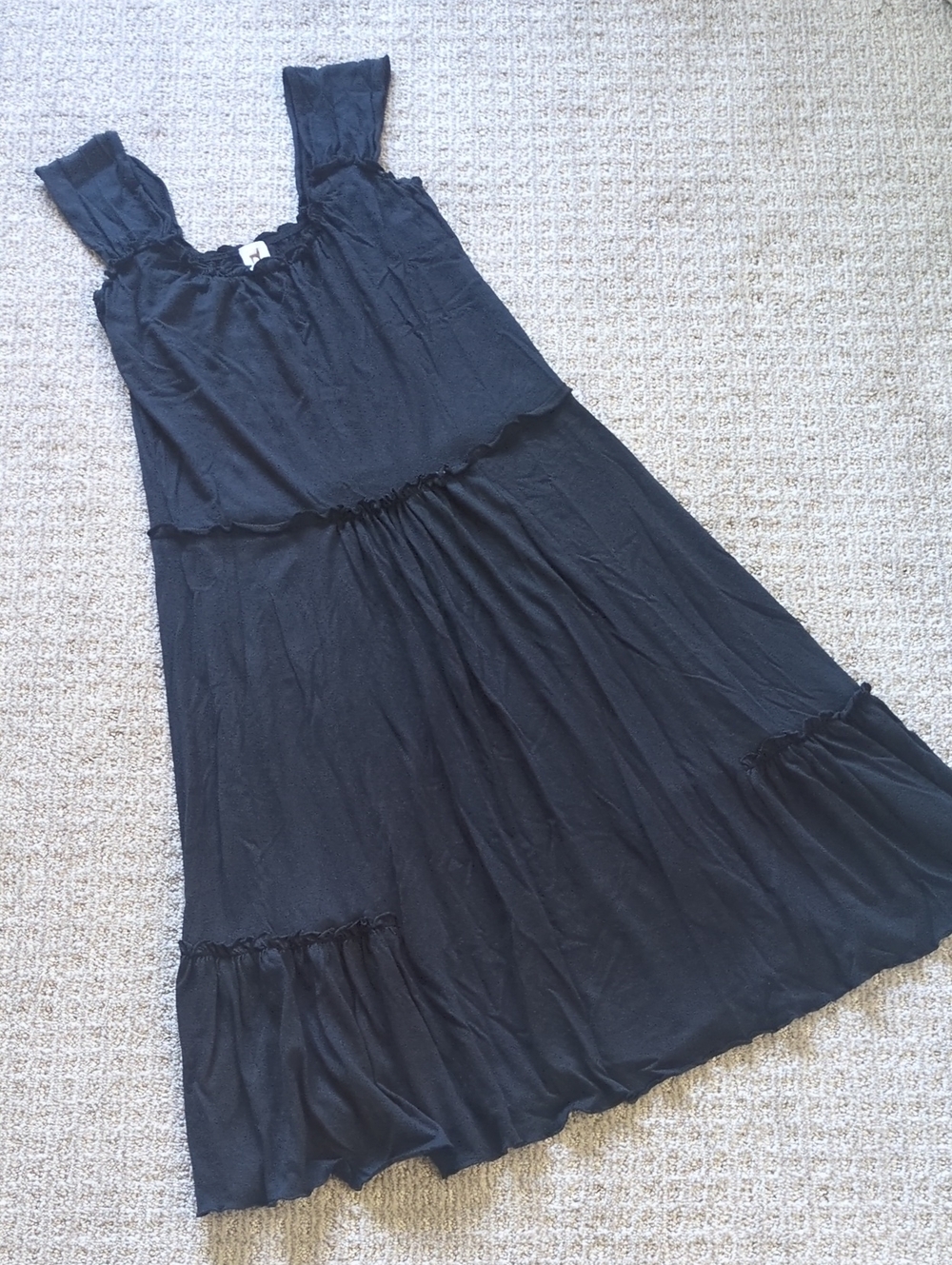 STUNNING Peruvian Connection Navy Blue Pima Cotton Classic Ruffled Dress, Sz M